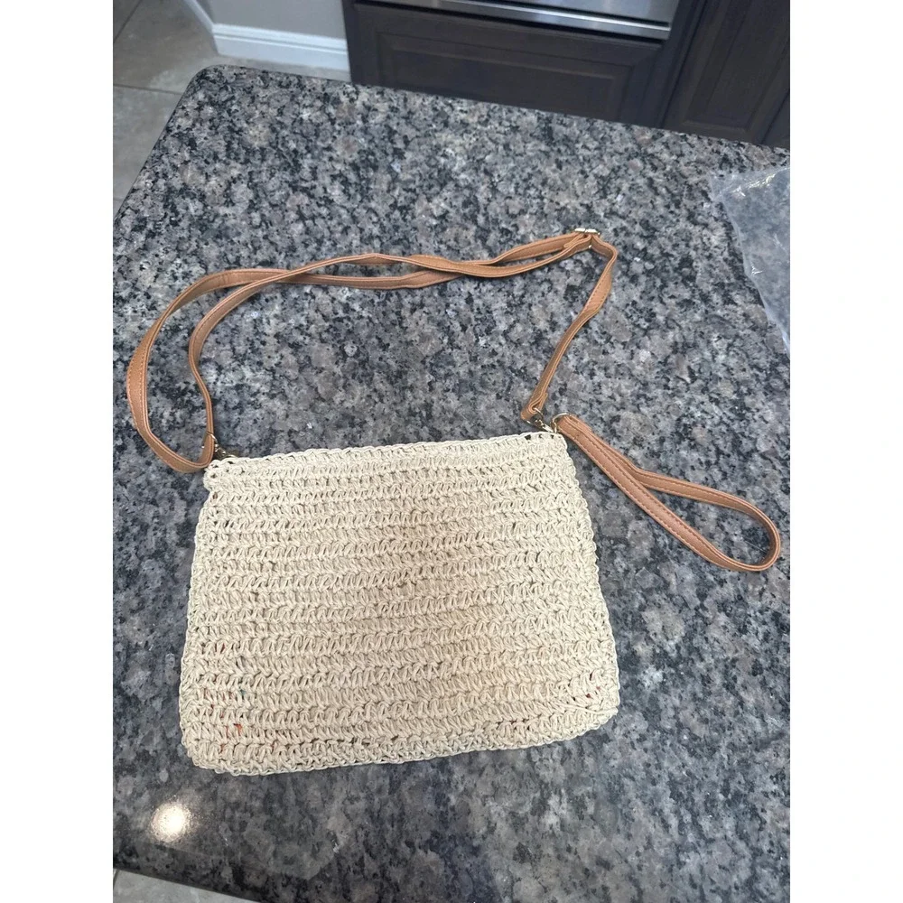Boho Crochet Granny Square Crossbody Bag Woven Straw Summer Festival Purse Multi